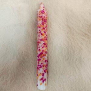 🤍 Vela Decorativa Confeti<br>Blanco con Confeti Lila y Naranja